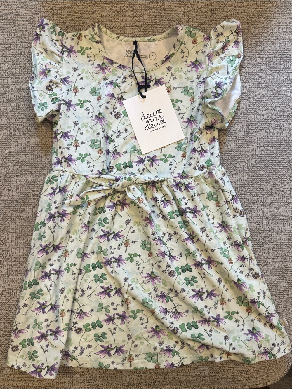deux par deux Mint Green Floral Dress with Purple Flowers